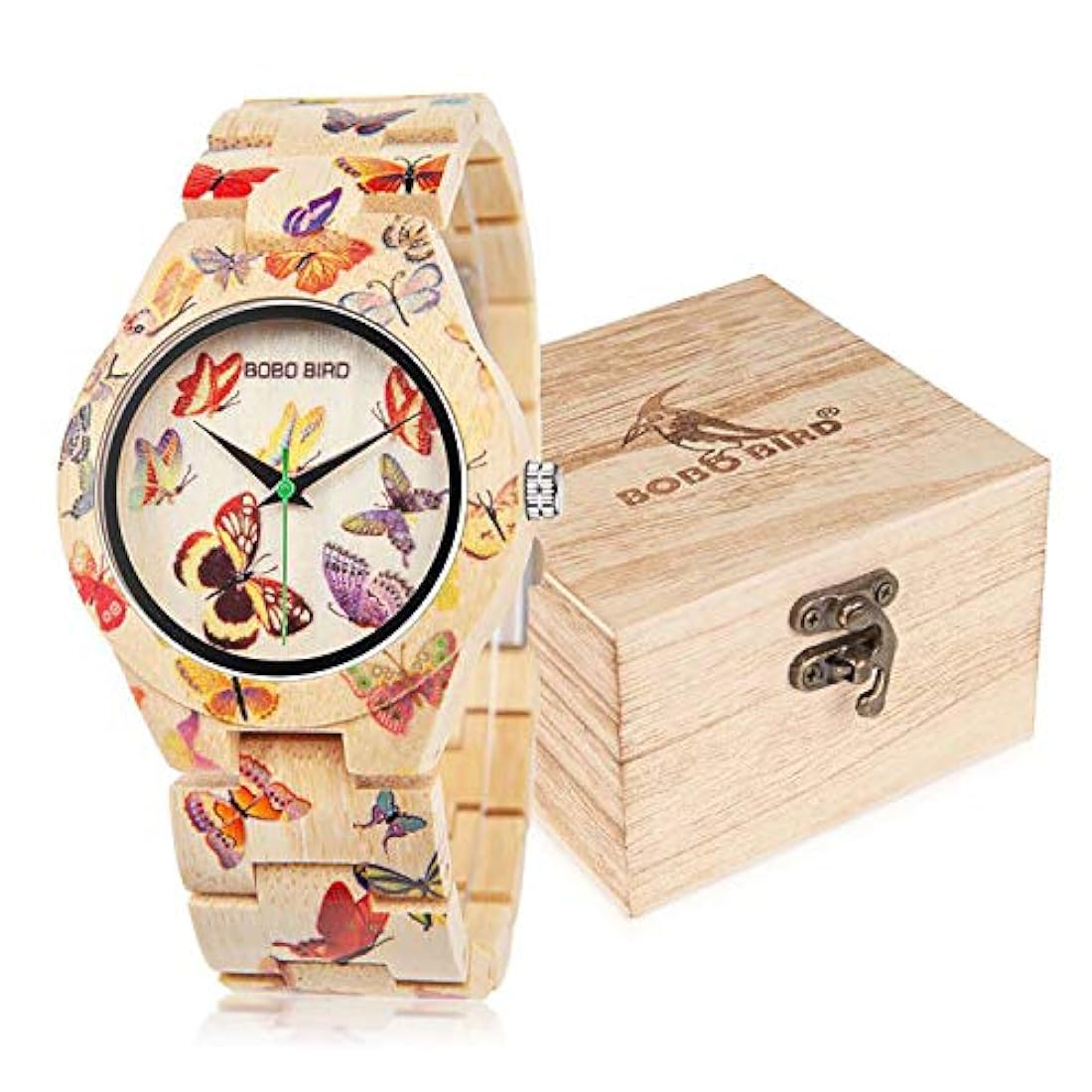Reloj de bambú para mujer Mariposa grabado  casuales