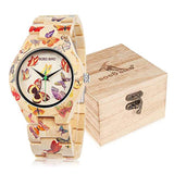 Reloj de bambú para mujer Mariposa grabado  casuales