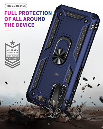 FUNDA para Samsung Galaxy A03S con protector de pantalla HD [grado militar de 16 pies, prueba de caídas] Soporte magnético para anillo de soporte para Samsung Galaxy A03S, azul marino