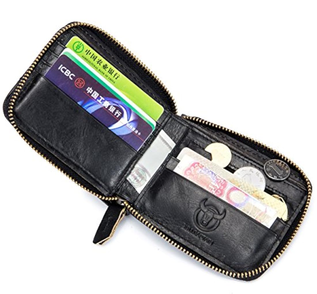 Cartera de cuero para hombre con cremallera alrededor RFID