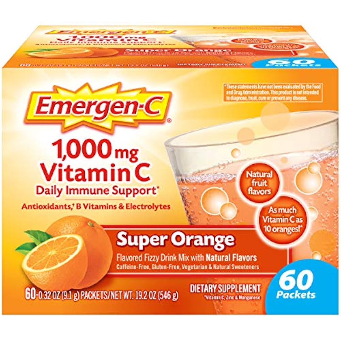 Mezcla para suplemento dietético bebible Emergen-C, con 0,035 oz de vitamina C, sin cafeína, 30 paquetes de 0.30 oz cada uno, sabor açaí, 255115, 1, 1