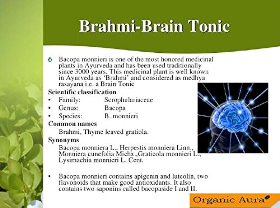 Cápsulas de Aura Brahmi orgánicas certificadas (Bacopa). 100