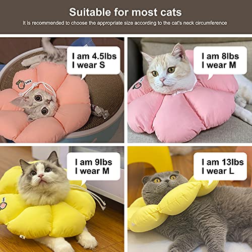 HiDREAM - Collar de cono de gato, bonito collar isabelino impermeable para gatos, antimordeduras, curación de heridas, collar de recuperación de gatos, flor amarilla, estilo para todas las estaciones