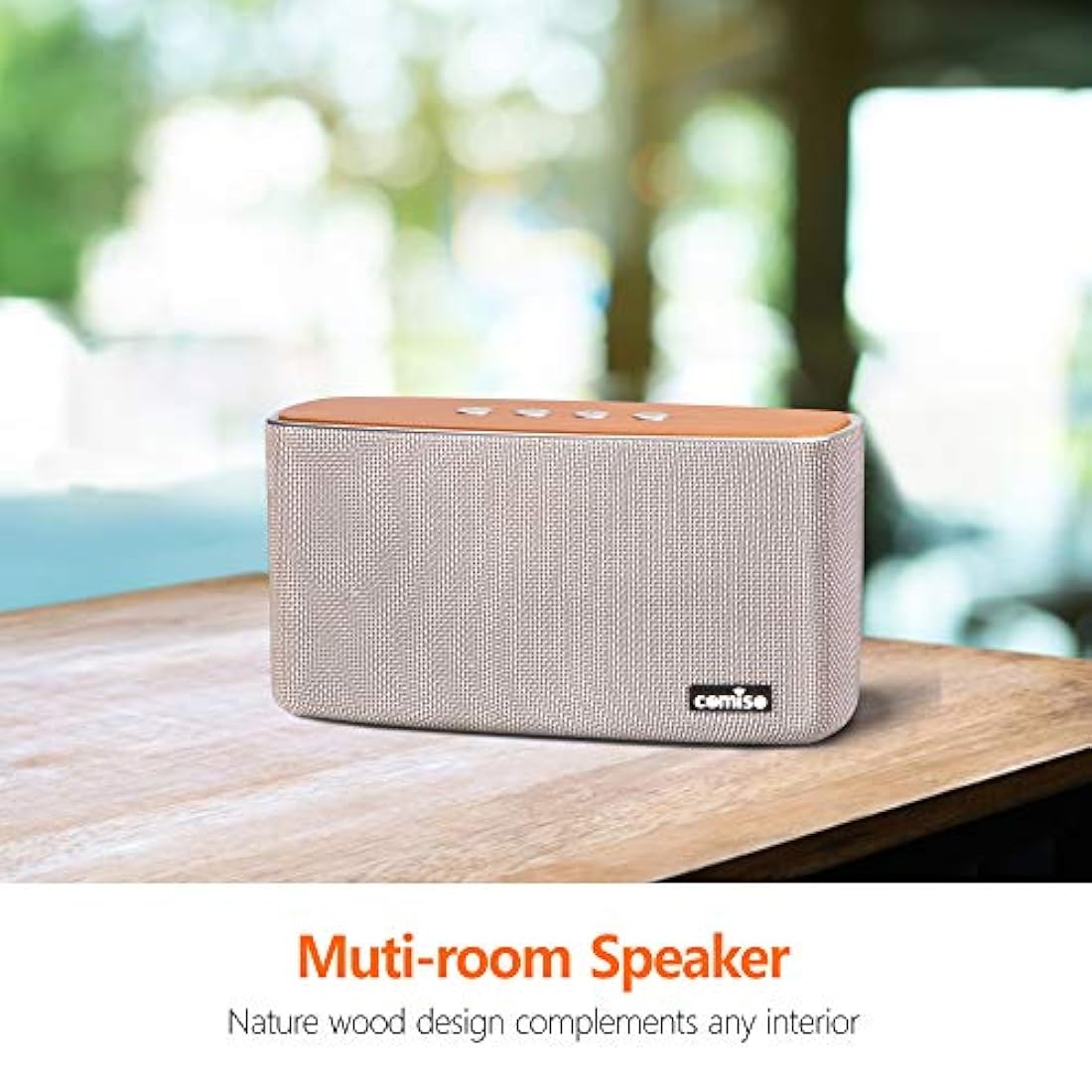 Altavoces Bluetooth COMISO, altavoz inalámbrico de 30 W de madera alta para el hogar y al aire libre, altavoz de subwoofer para sonido estéreo de graves súper bajos, Bluetooth V4.2 de 100 pies y 12H tiempo de reproducción