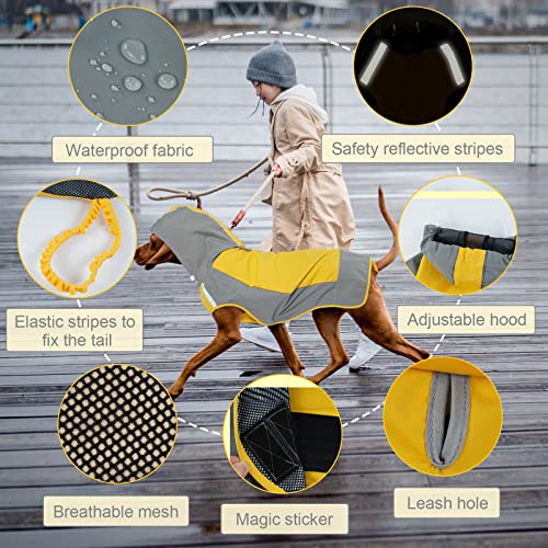 IECOii Chubasquero ajustable para perros con rayas reflectantes, abrigo de lluvia para perros con capucha, abrigo impermeable ligero para perros, impermeable para perros con calcomanía mágica, impermeables para perros medianos y grandes