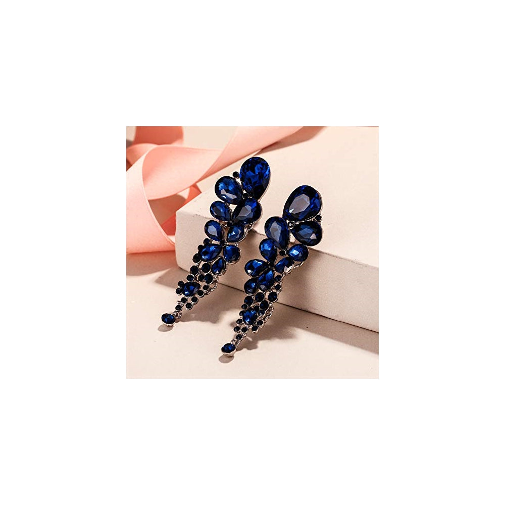 Aretes colgantes de clip para mujer de cristales austríacos