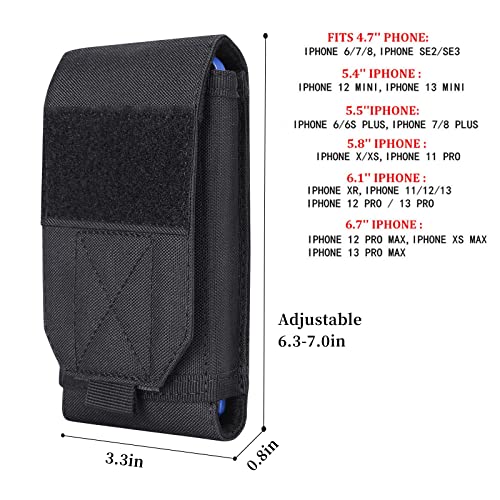 Heyqie Funda táctica negra Molle para teléfono móvil, resistente al agua, para iPhone 11, 12, 13, Pro Max, Samsung S22, S21, S20, FE Note 20, A02S, menos de 6.7 pulgadas, con 2 parches de bandera de EE. UU