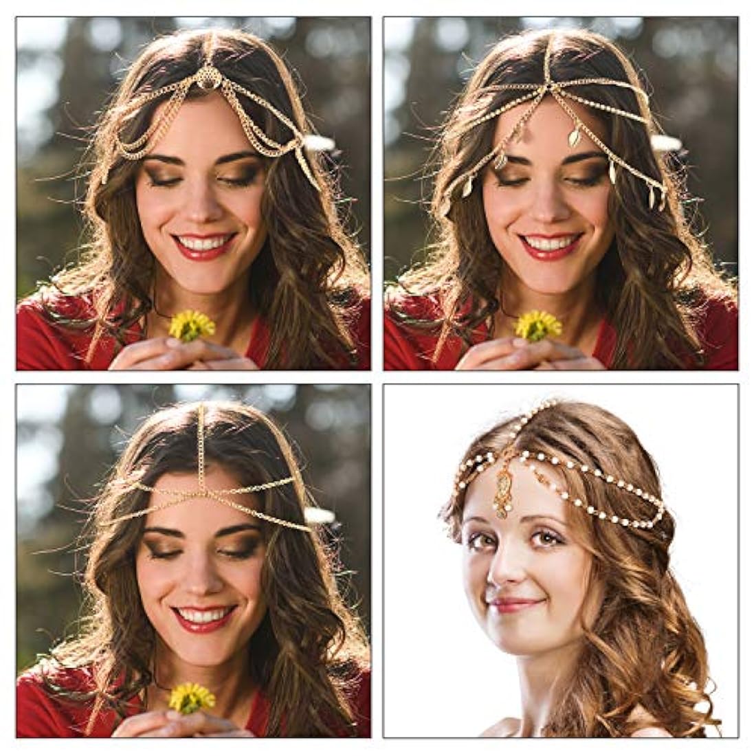 8 piezas de cadena de cabeza de oro joyería boho diadema