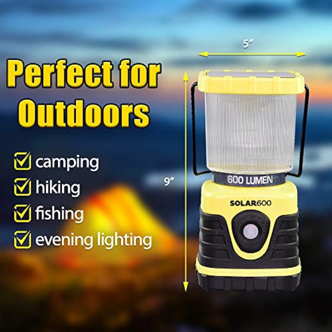 Blazin linterna solar recargable para campamento | 600 lúmenes linterna solar USB para campamento | cargador de batería de emergencia para teléfono | linterna de tormenta, apagón de energía