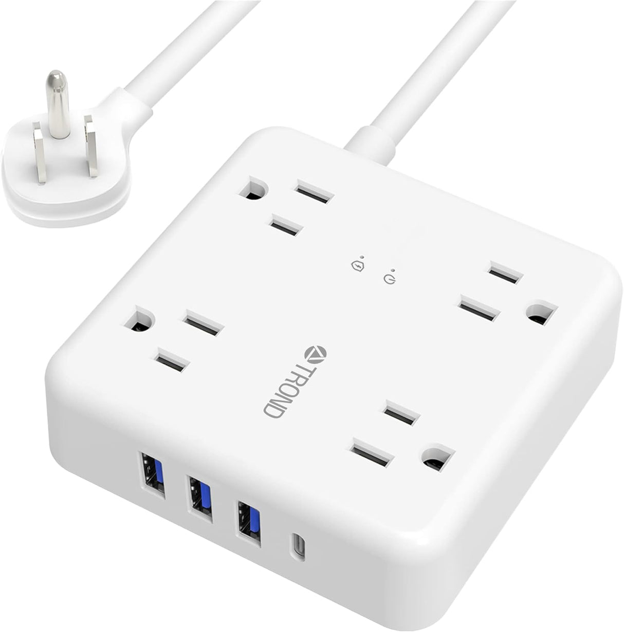 TROND Regleta protectora contra sobretensiones – Cable de extensión de enchufe plano ultrafino de 5 pies con 4 puertos USB (1 cargador USB C), 4 tomas de corriente ampliamente espaciadas, compacto y