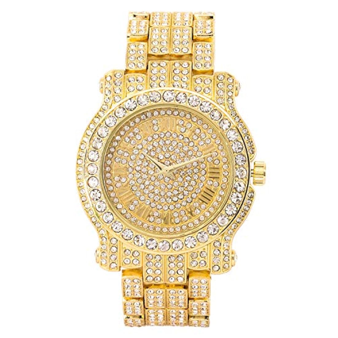 Reloj para hombre de 45 mm con diamantes helados con circonita cúbica y correa de metal brillante, movimiento de cuarzo, tamaño ajustable