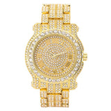 Reloj para hombre de 45 mm con diamantes helados con circonita cúbica y correa de metal brillante, movimiento de cuarzo, tamaño ajustable