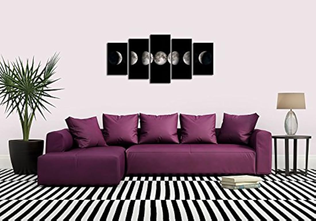 Mar encanto – Giclée moderno lona Prints estirada arte fases de la luna blanco y negro fotos a foto pinturas sobre lona arte de la pared para el hogar oficina decoración 16x48