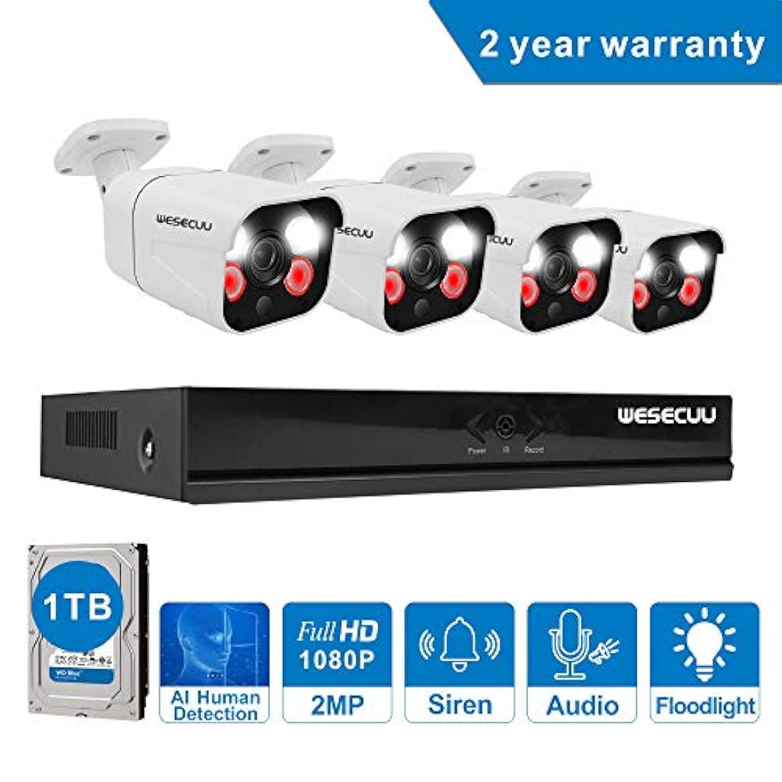 Sistema de cámara de seguridad PoE para el hogar, WESECUU