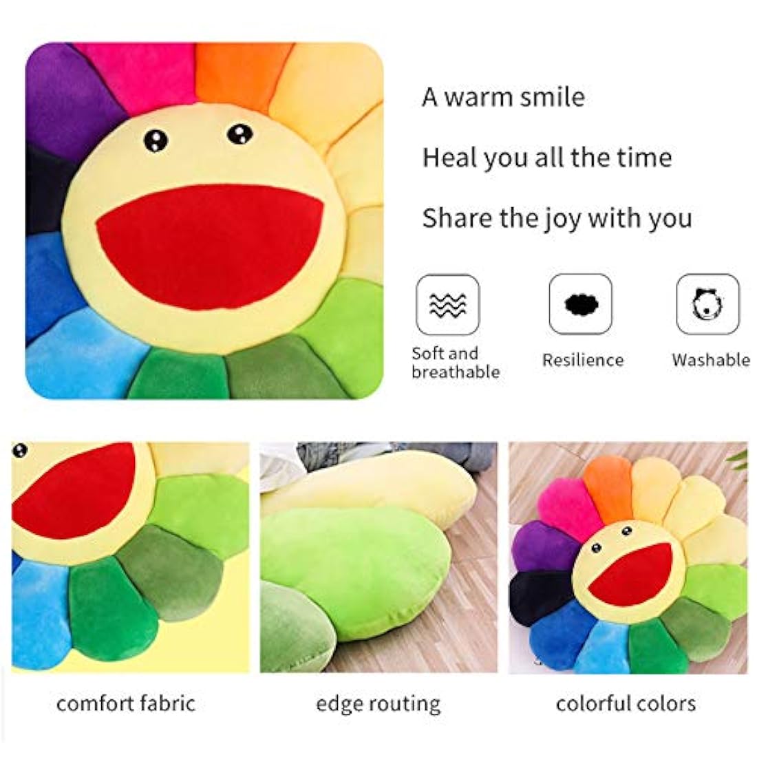 Cojín de felpa de girasol, cojín de cara de sonrisa