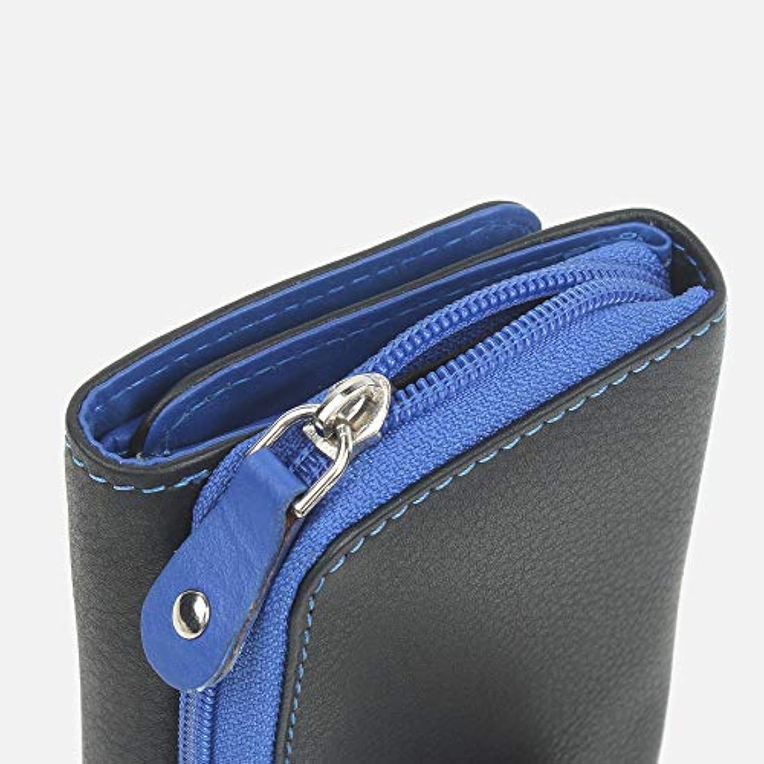 Billetera de piel para mujer color negro y azul. AlphaHide