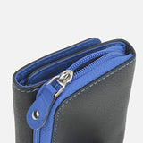 Billetera de piel para mujer color negro y azul. AlphaHide
