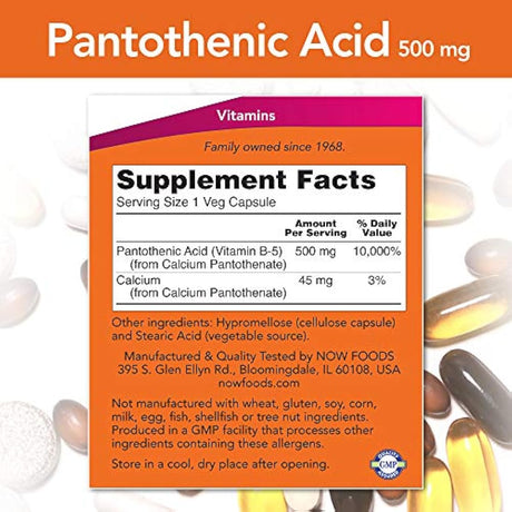 AHORA Alimentos Ácido Pantoténico 500mg, 100 Cápsulas (Paquete de 1)