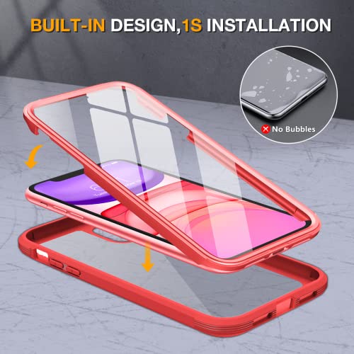 Miracase Glass Series - Funda diseñada para iPhone 11 [actualización 2022] Funda resistente de cuerpo completo con protector de pantalla de vidrio templado 9H integrado compatible con iPhone 11 de 6.1 pulgadas (rojo)