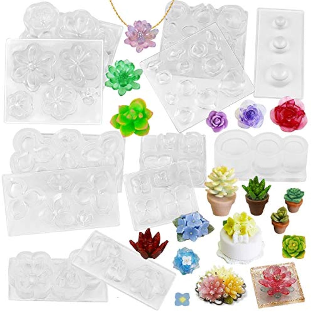 FUNSHOWCASE - Juego de 6 moldes de silicona con forma de maceta de flores para joyas, pulseras, pendientes, anillos y adornos en miniatura