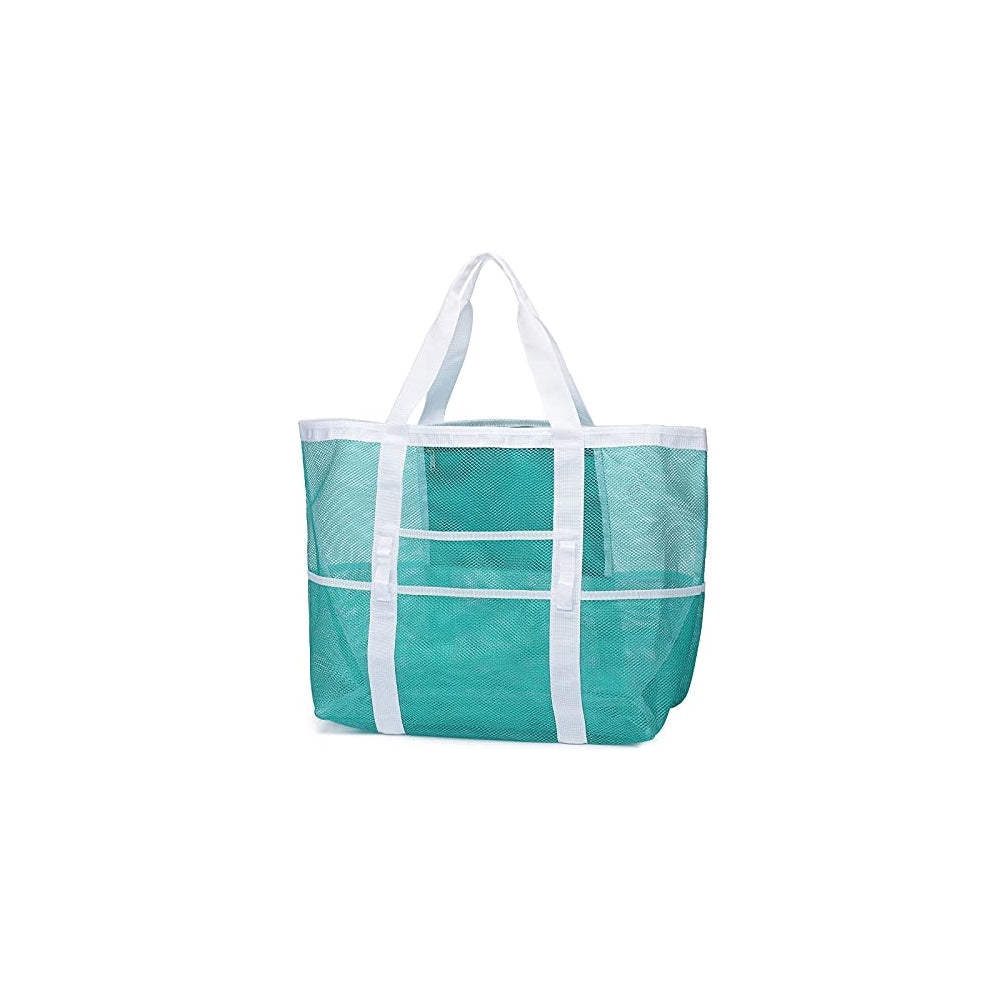 Bolsa de playa malla de gran tamaño 9 bolsillos verde menta