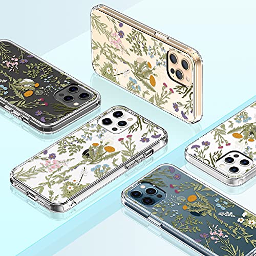 GiiKa Funda para iPhone 12 Pro Max con protector de pantalla, transparente de cuerpo completo a prueba de golpes de protección floral niñas mujeres caso duro con TPU parachoques cubierta teléfono caso para iPhone 12 Pro Max, flores verdes