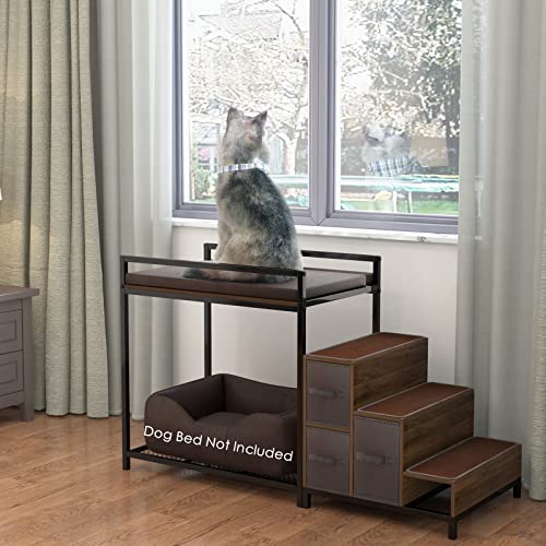 GDLF Literas para ventana para perros, mesita de noche, cama elevada para perros, plataforma de varios niveles con tapicería de espuma, almohadilla antideslizante y almacenamiento