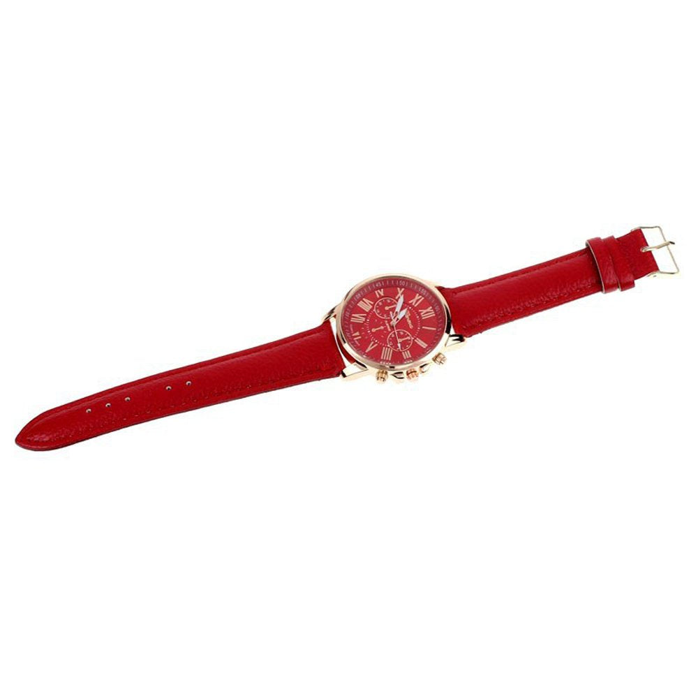 Reloj de pulsera de cuero PU de 10 números romanos