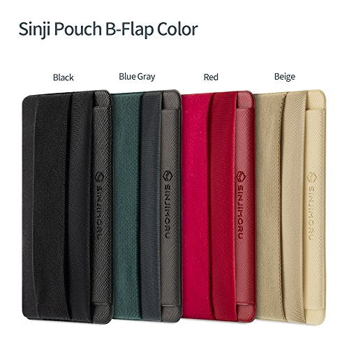 Sinjimoru Soporte para tarjetas de crédito con solapa, billetera segura como correa de dedo del teléfono, funda adhesiva para tarjeta de identificación para iPhone, bolsa Sinji B-Flap negro