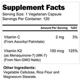 Vitamina K2 MK7 100 Mcg con MenaQ7 120 cápsulas vegetarianas