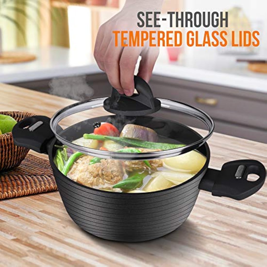 Olla con tapa color negro NUTRICHEF PRTNCCW12CP