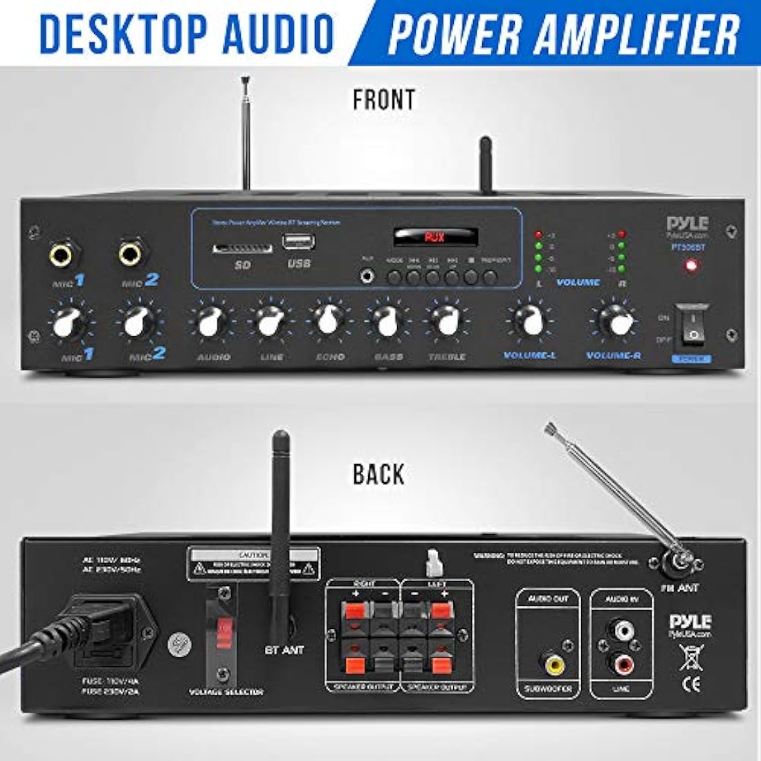 Amplificador profesional y Bluetooth PYLE-HOME PT506BT.5