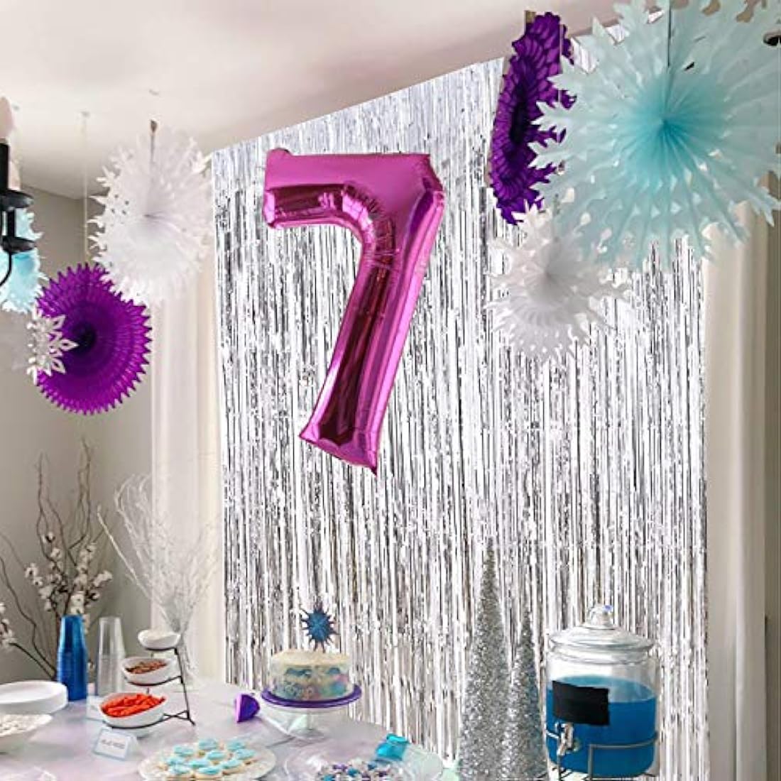 2 cortinas cromadas de 27.2 ft x 7.5 ft de color plateado