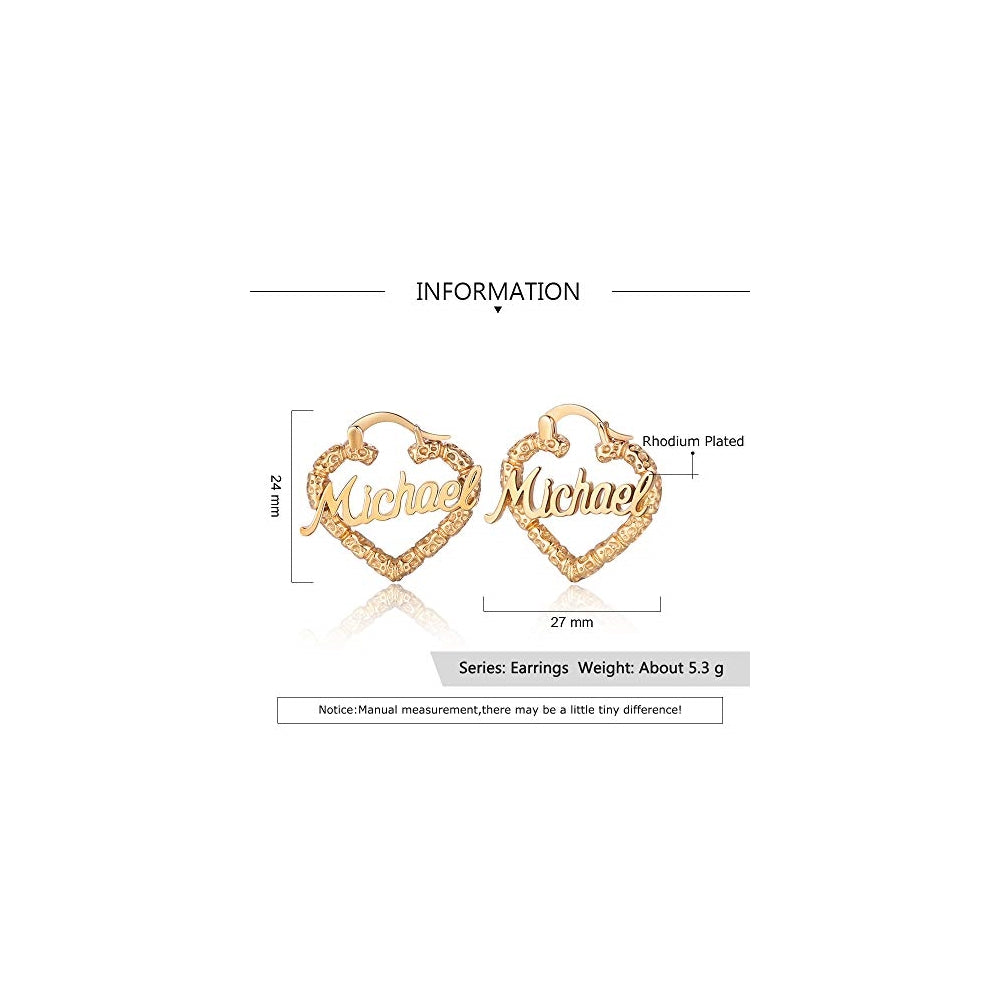 Aretes de aro de bambú personalizados con nombre para mujer