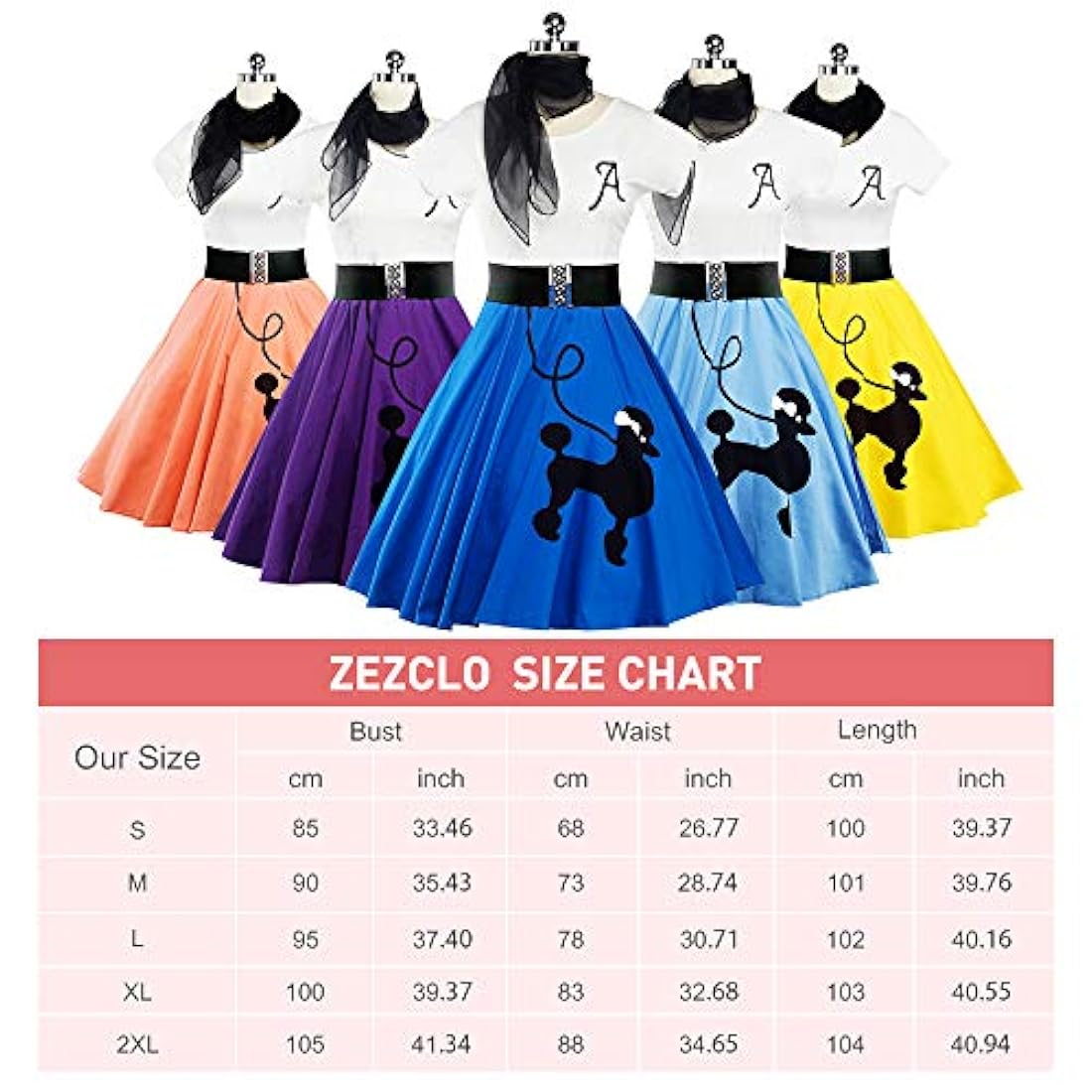 Disfraz Retro Poodle Print High Skist Skater Vintage