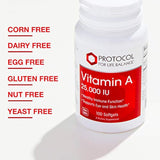 Protocolo para el equilibrio de vida - Vitamina A 25000 UI - Soporta la función inmunitaria saludable, antioxidación y proporciona soporte celular - 100 cápsulas blandas
