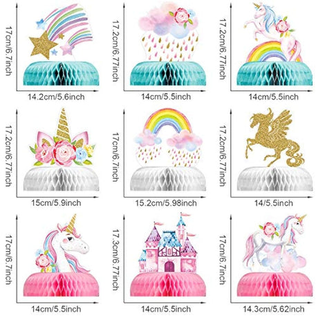 Outus 9 piezas de decoración de mesa de unicornio arcoíris