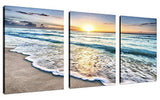 Tríptico de pared con pintura de puesta de sol en la playa
