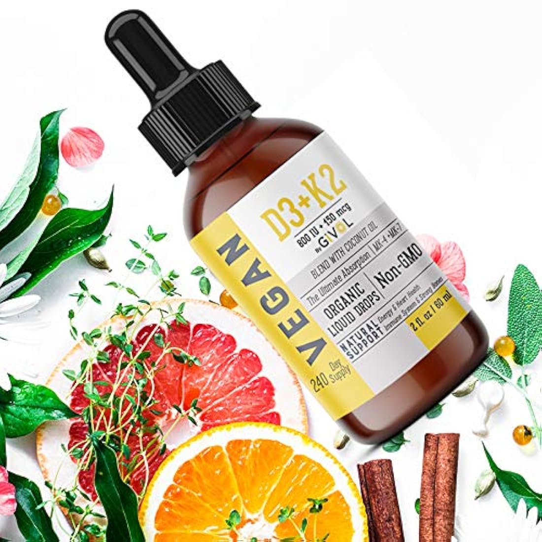 Vitamina líquida orgánica D3 (como liquen) K2