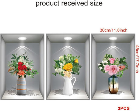 Stickers 3D Minimalistas, Decoración Floral, Modelo Vaso
