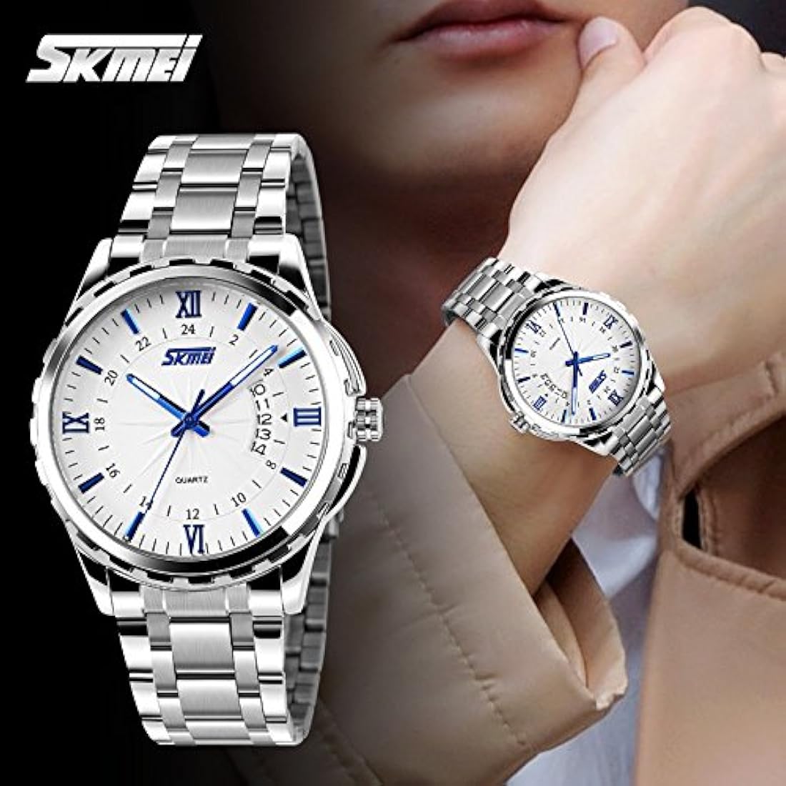 Reloj clásico de cuarzo para hombre con correa de acero inox
