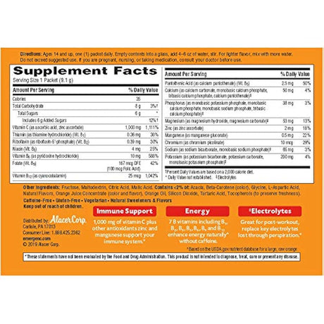 Mezcla para suplemento dietético bebible Emergen-C, con 0,035 oz de vitamina C, sin cafeína, 30 paquetes de 0.30 oz cada uno, sabor açaí, 255115, 1, 1