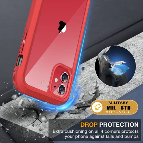 Miracase Glass Series - Funda diseñada para iPhone 11 [actualización 2022] Funda resistente de cuerpo completo con protector de pantalla de vidrio templado 9H integrado compatible con iPhone 11 de 6.1 pulgadas (rojo)