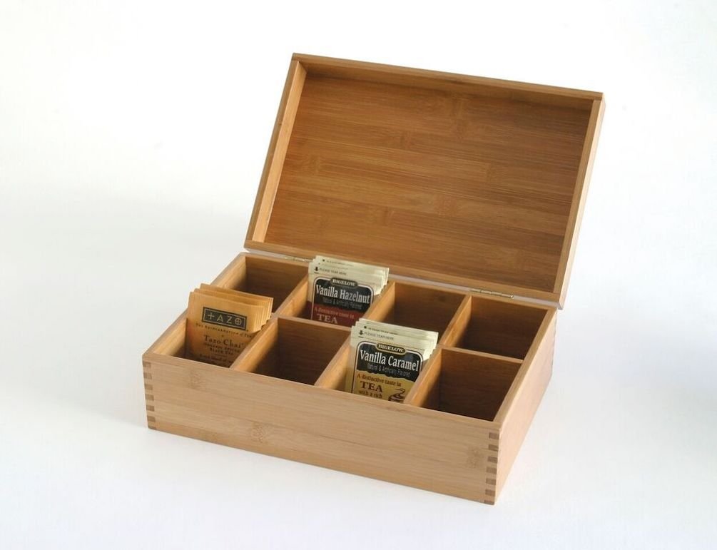 Caja de té de madera de bambú con 8 compartimentos