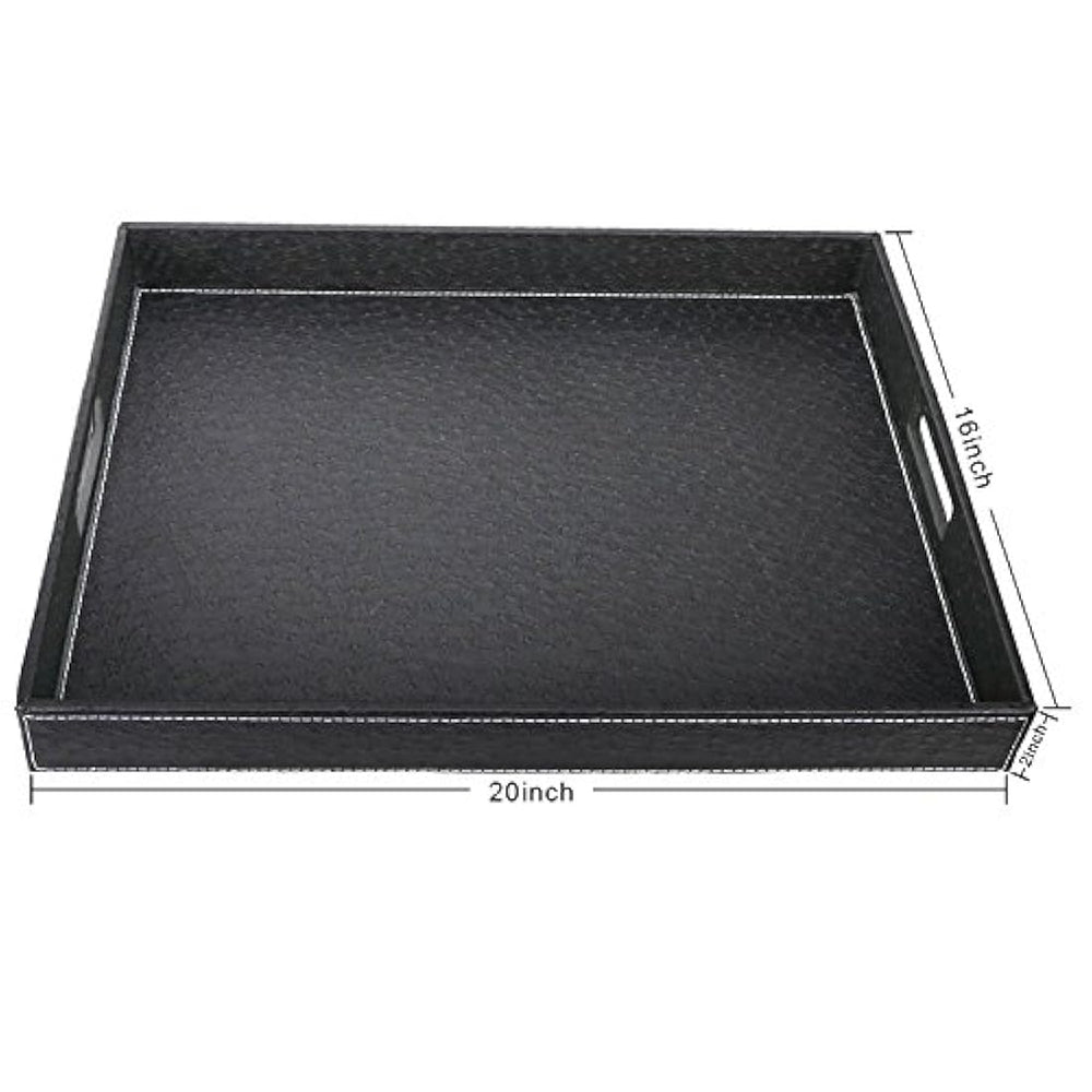 Bandeja de servir con asas, rectangular de cuero(20.0x 16.0)