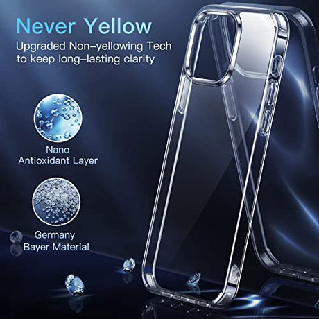 CASEKOO Funda transparente diseñada para iPhone 13 Pro, [no amarillea] [Protección militar contra caídas] Funda protectora a prueba de golpes de 6.1 pulgadas 2021 (transparente)