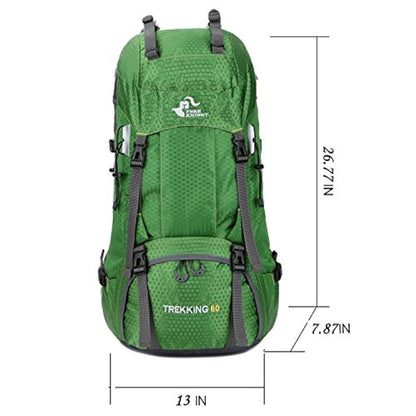 Morral de senderismo impermeable ligero, 60L, verde, Bseash