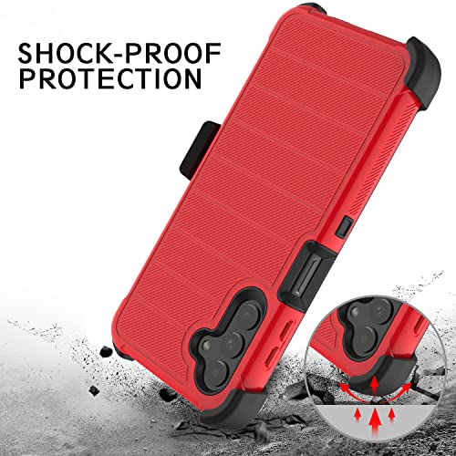 Leptech Funda para Samsung Galaxy A13 5G con protector de pantalla de TPU, [Serie Funda] Funda protectora con clip para cinturón, resistente a prueba de golpes, funda para teléfono celular (rojo)