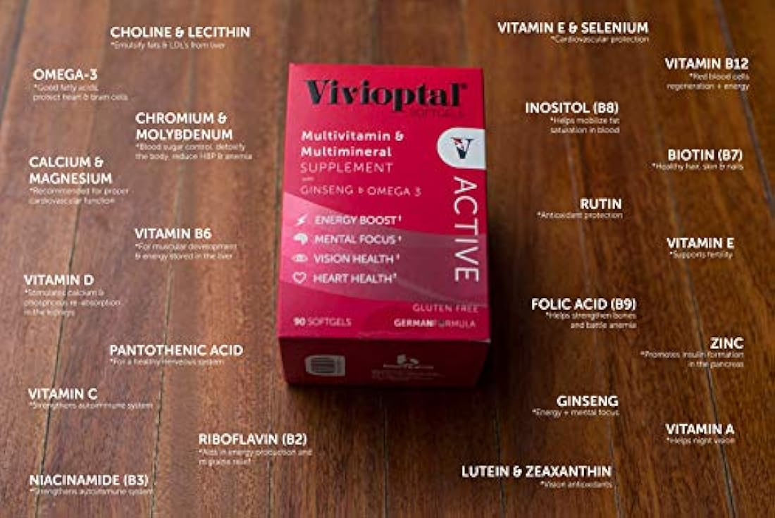 vivivioptal Active 90 Cápsulas – Multivitamin & Multimineral Suplemento – El ginseng & Omega 3
