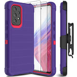 Leptech Funda para Samsung Galaxy A53 5G con protector de pantalla de cristal, [Serie Funda] Clip de cinturón protectora, resistente, resistente, resistente, resistente, militar, a prueba de golpes, cubierta para teléfono celular (morado)